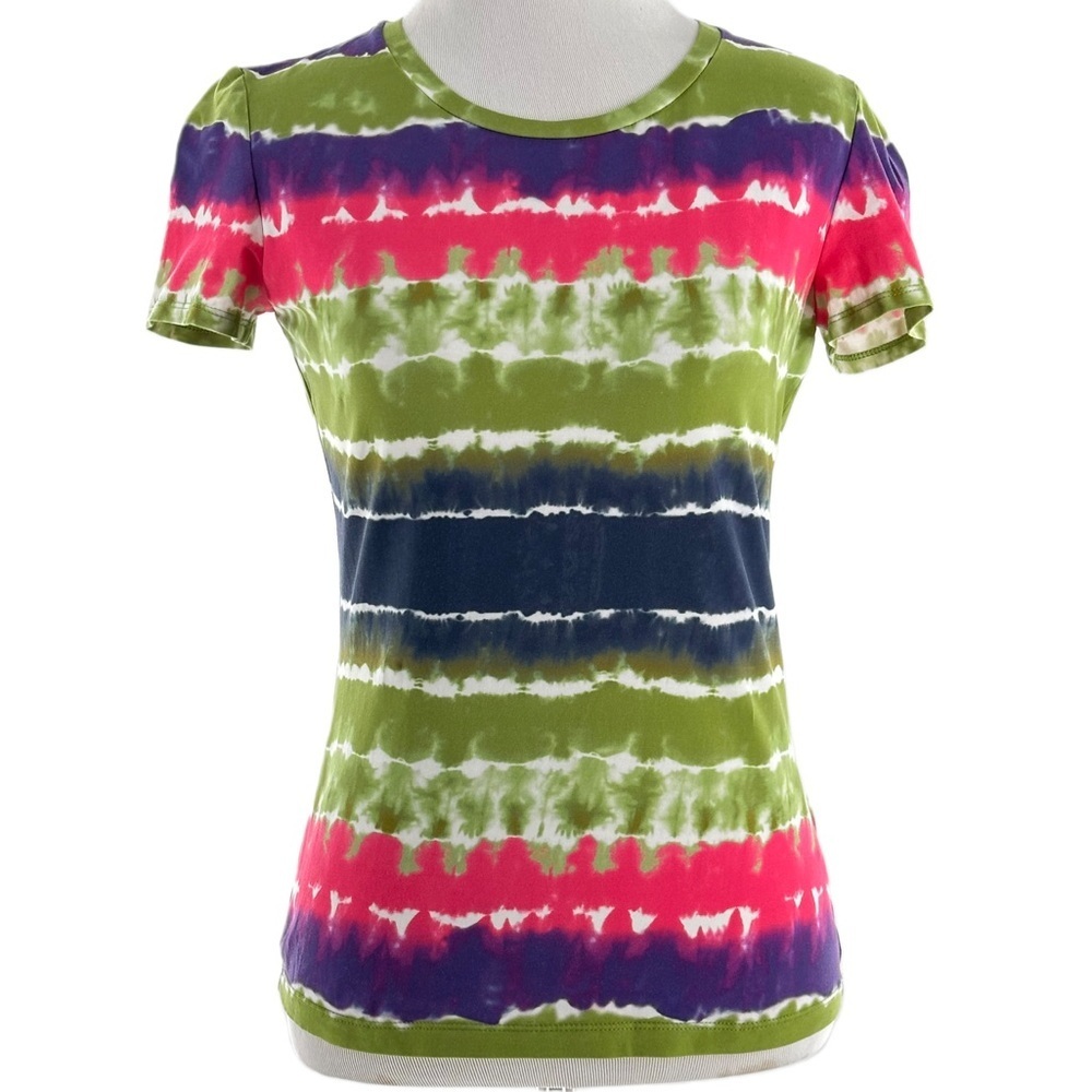 Lafayette 148 tie-dye short sleeve tee petite P multicolor cotton stretch funky
